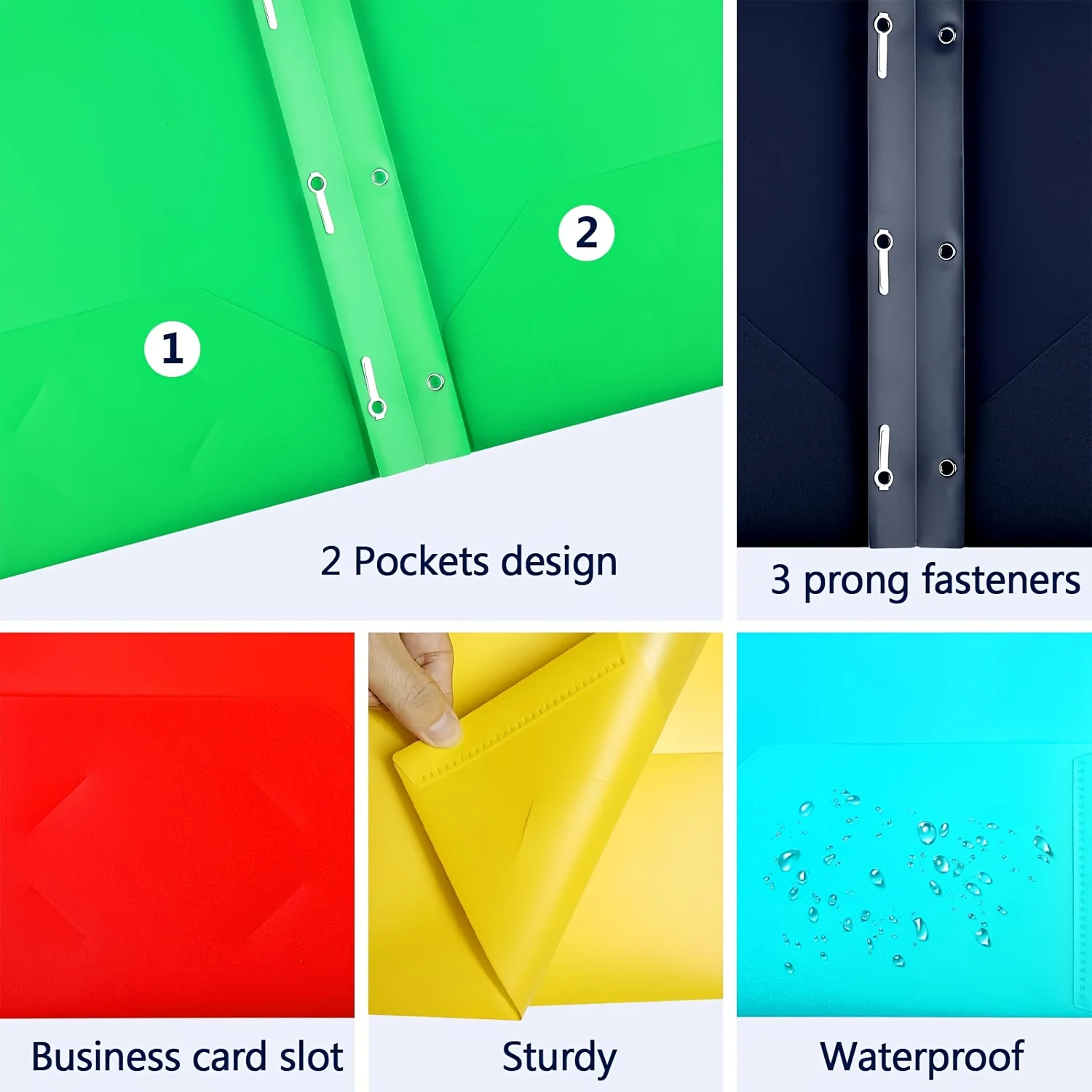3 Buah Folder Plastik dengan Kantong 2 Folder Saku Tugas Berat dengan 3 Garpu dan Pengencang untuk Kantor, Warna Bergaya