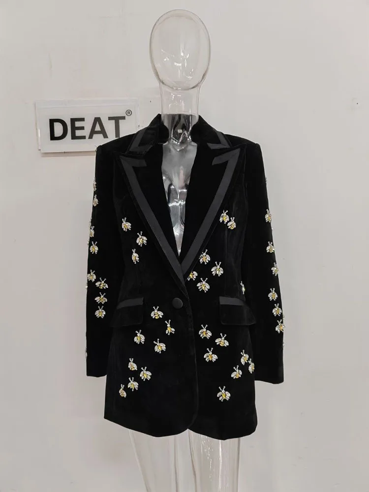 DEAT-chaquetas de cintura alta para mujer, ropa de moda, cuello vuelto, mangas completas, bordado, bolsillo, longitud media, WO51101L, 2024