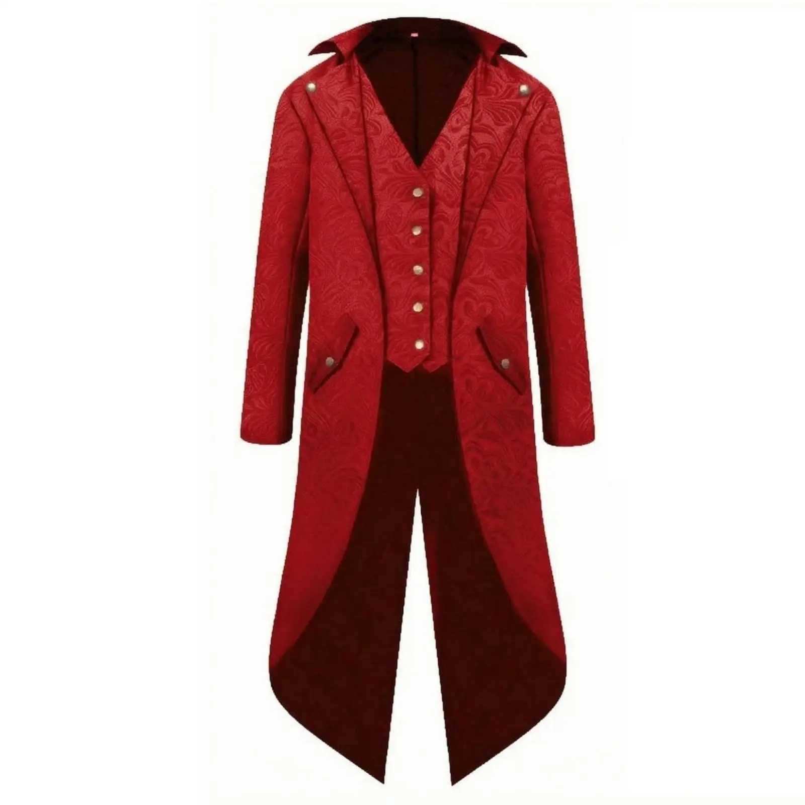 Men Tailcoat Costume Suit with Decorative Cuff Buttons and Back Adjustable Strap for Vintage Themed Party Wear