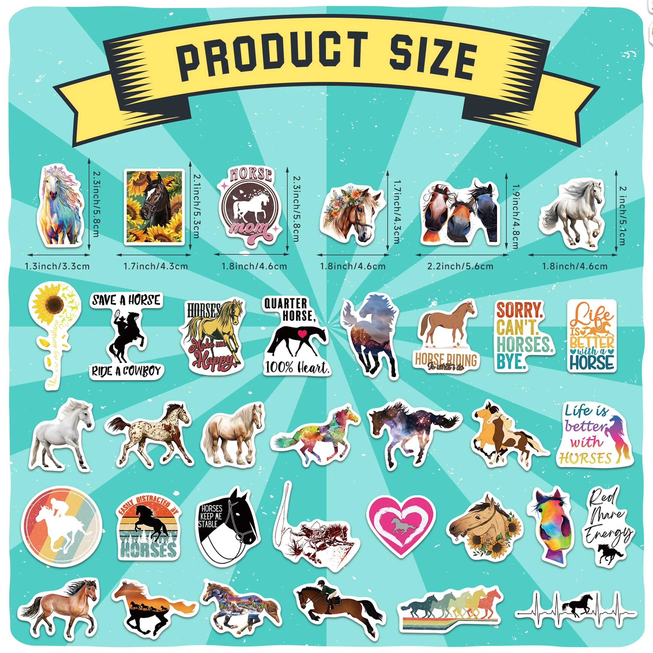 51pcs Glow in The Dark Horse Stickers,Riding Sticker Pack Horse Gifts For Water Bottles Laptops Cars Luggage Waterproof Stickers