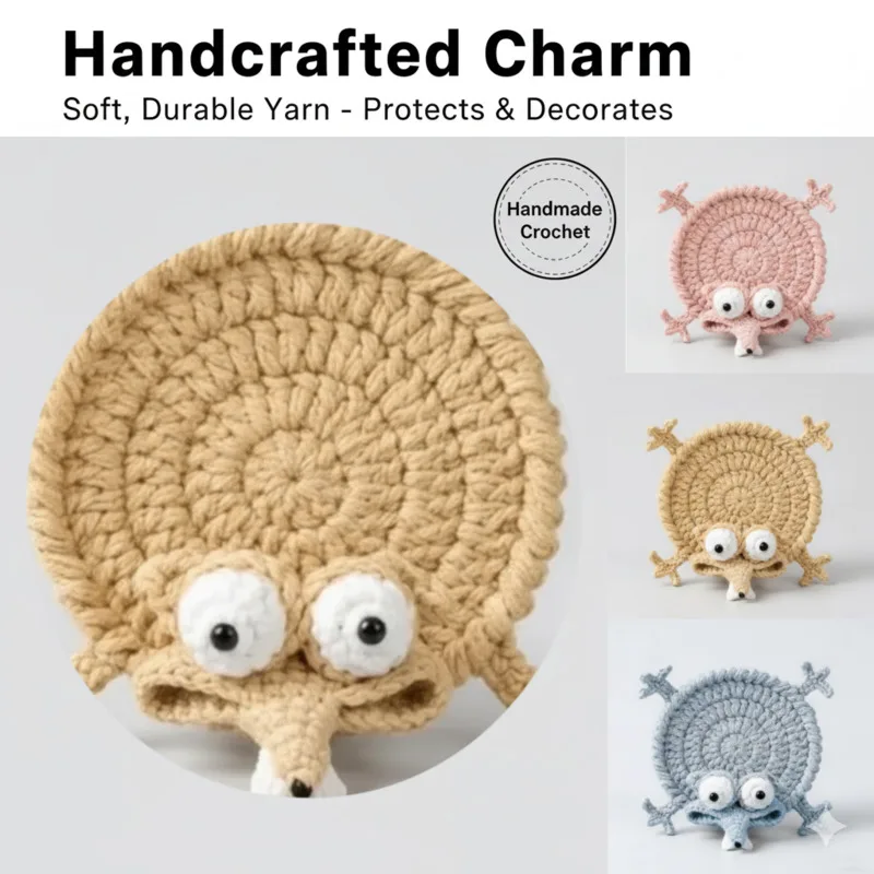 

Cute Knitted Cup Mat Cartoon Handmade Crochet Coaster Heat Resistant Yarn Coaster Table Decor Heat Resistant Insulation Gift New