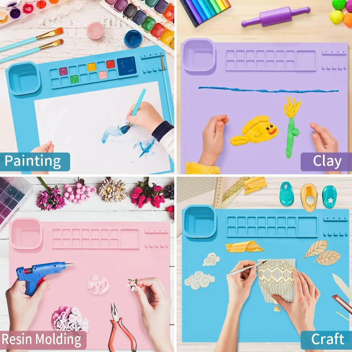1PCS Silicone Painting Pad Brush Holder Crafts Silicone Pad Multifunctional Silicone Art Painting Art Clay Graffiti Mat Washable