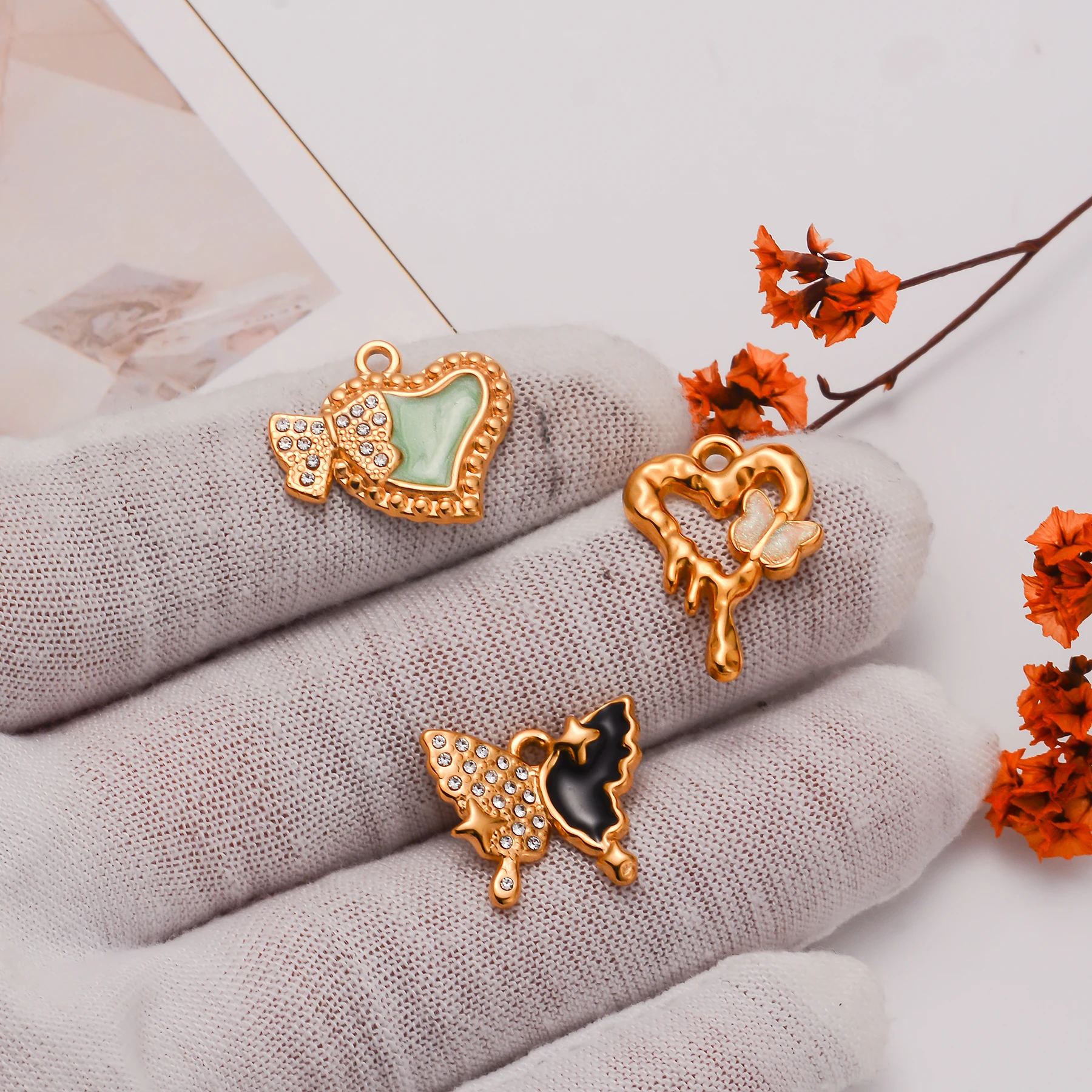 2 قطعة فراشة القلب حساسة سحر قلادة المينا الاكسسوارات DIY بها بنفسك صنع الحلو قلادة أقراط النتائج مجوهرات #5