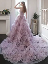 Purple Evening Dress Off Shoulder Flourishing Flowers Trailing Boat Neck Light Luxury Wedding Party Prom Gowns 2024