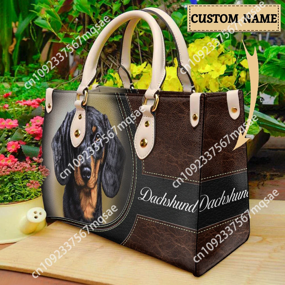 Dachshund French Bulldog Personalized Dog Name Shoulder Bag Female Luxury Casual Tote Bags Girls Daily Street Shopping Handbags