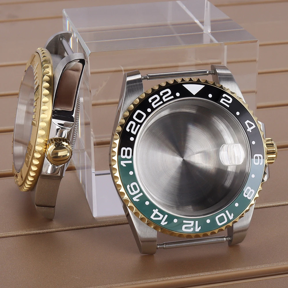 NH35 40mm 20ATM Diver Watch Case Ceramic Bezel Sapphire Crystal For GMT NH35 NH36 NH38 NH34 Movements PVD Gold Watch Accessories