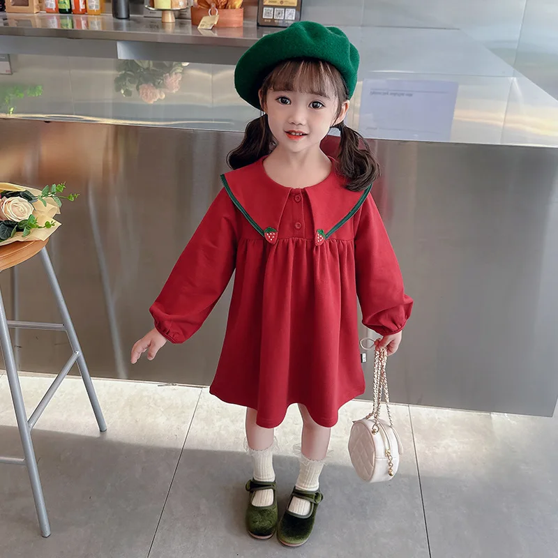 

Girl's Princess Dress2025Spring New Dress First Birthday Dress Baby Girl Autumn Style Children's Red Dress
