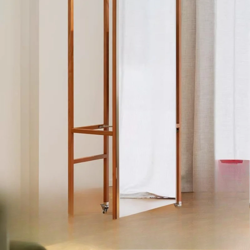 

Coat rack, solid wood movable full body mirror floor hanging hanger integrated