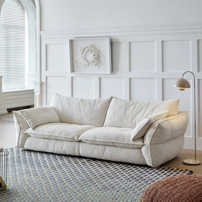 Sofa, chenille velvet removable and washable French medieval cream style living room small apartment straight row living  sofa