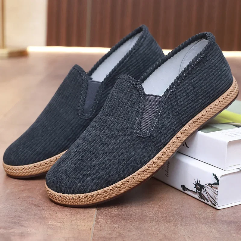 

Old Beijing cloth shoes men's striped velvet casual soft sole anti slip dad shoes breathable and comfortable work shoes