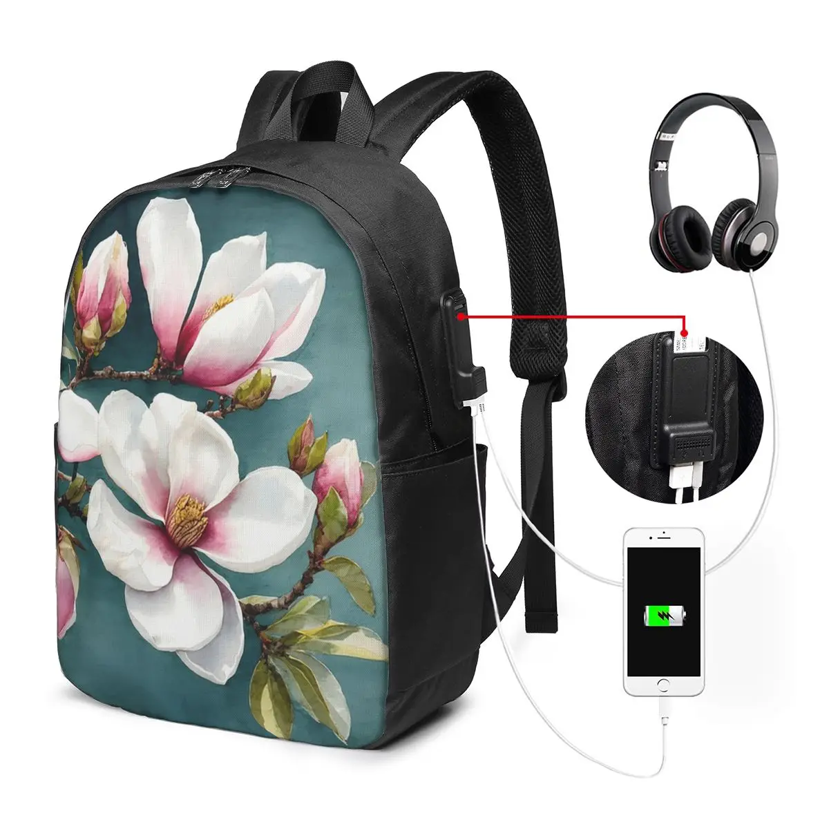 Blooming Pink Magnolias Backpack Travel Notebook Bag Computer College Student School Bag Laptop Shoulder Bags for Men Women
