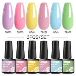 6 Stks/set Glitter Felroze Perzik Gel Nagellak Kit Lente Kleurrijke Semi-Permanente Doorweekt Art Uv Gel Lak Voor Manicure