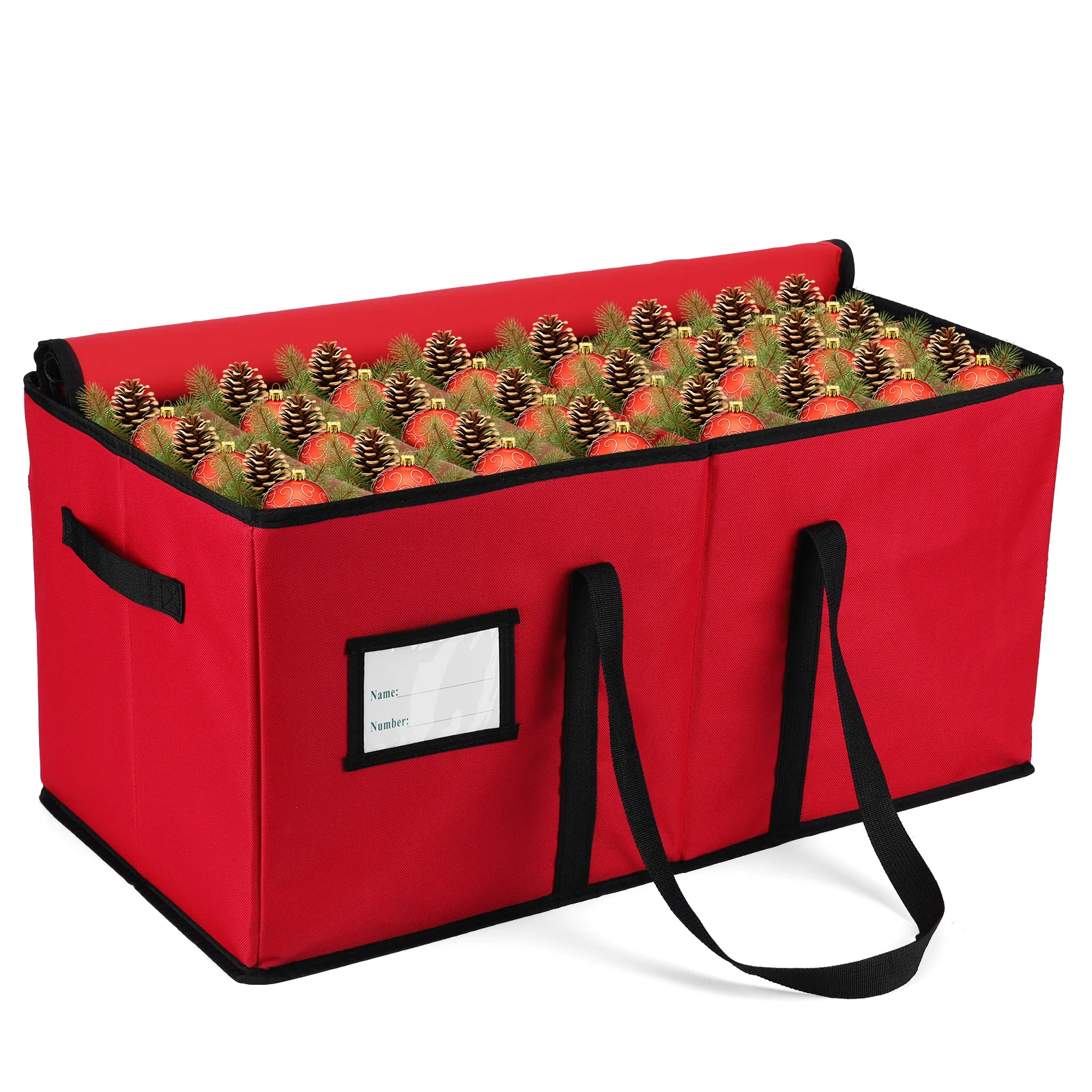 Red Oxford Xmas Decorations Organizer With 128 Compartment Christmas Ornaments Container Bin Xmas Decor Storage Organizer