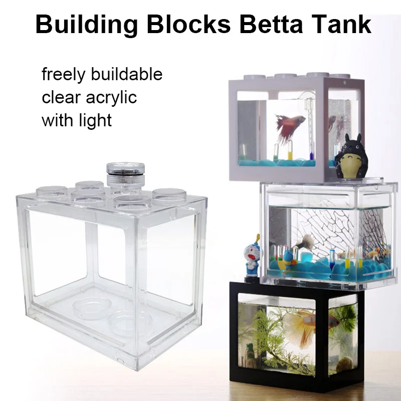 

Desktop Thai Betta Tank Ecological Aquarium with Building Blocks Shape Fighting Fish Tanks Transparent Acrylic Eco Box Fishbowl