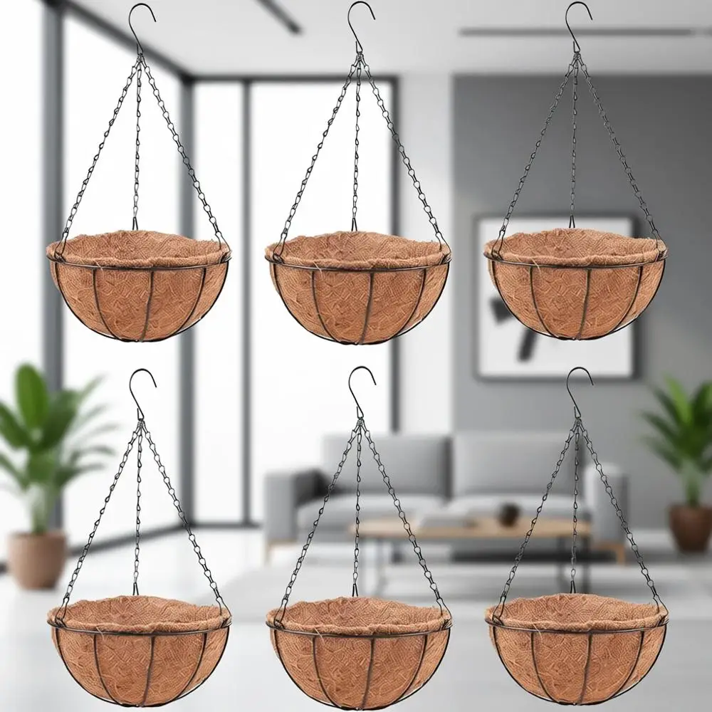 

Extra Large 16 Inch Hanging Planters with Liner, Black Metal Wire Holders for Deck, Porch, Garden, and Balcony Decor