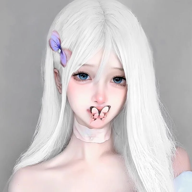 White Finger Synthetic Long Straight Hair Wig Daily Lolita Long Hair Wig Anime Universal COS Wig