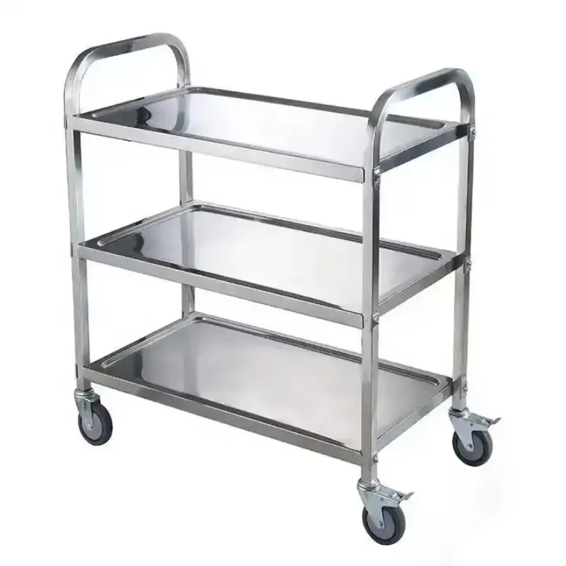 Factory Price  High Quality 3 Layer Tyre Food Transport Trolley Stainless Steel Hospital Trolleys