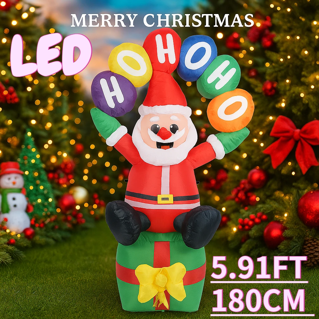 

5,91 фута рождественские надувные игрушки Рождественский двор лужайка вечерние украшения Санта-Клаус подарочная коробка товары для дома украшения со светодиодной подсветкой