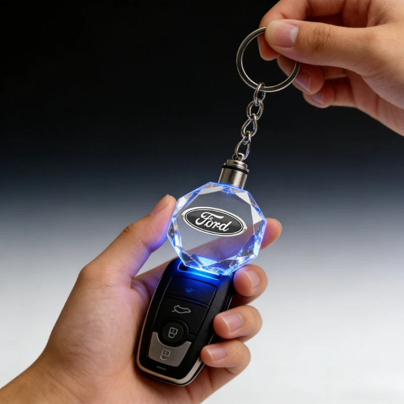 Llavero LED para coche Ford Mustang Focus Transit Explorer Ranger Roush S MAX Fiesta Mondeo Escape, colgante octogonal, soporte para llavero