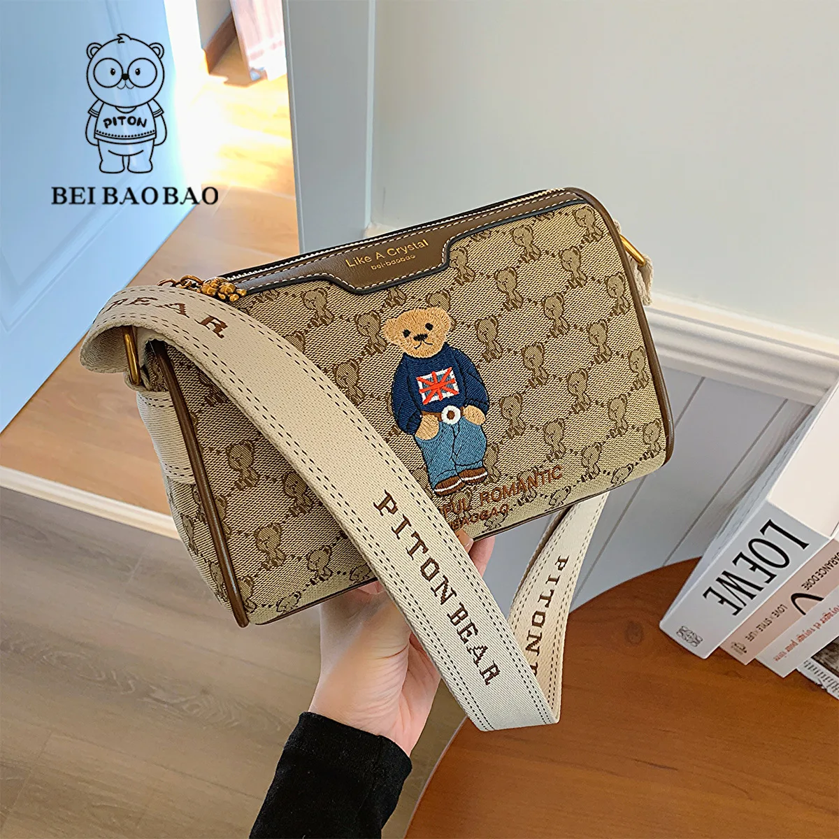 beibaobao 2024 Single Shoulder Bag Casual Fashion Crossbody Bag Women\'s Little Bear Pillow Bag European and American Phone Bag