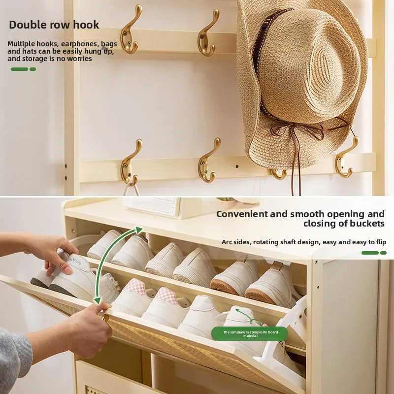 خزانة أحذية ضيقة طويلة متعددة الوظائف، منظم أحذية بباب قابل للطي، رف أحذية عمودي مع خطافات لتوفير المساحة، تخزين المدخل #5