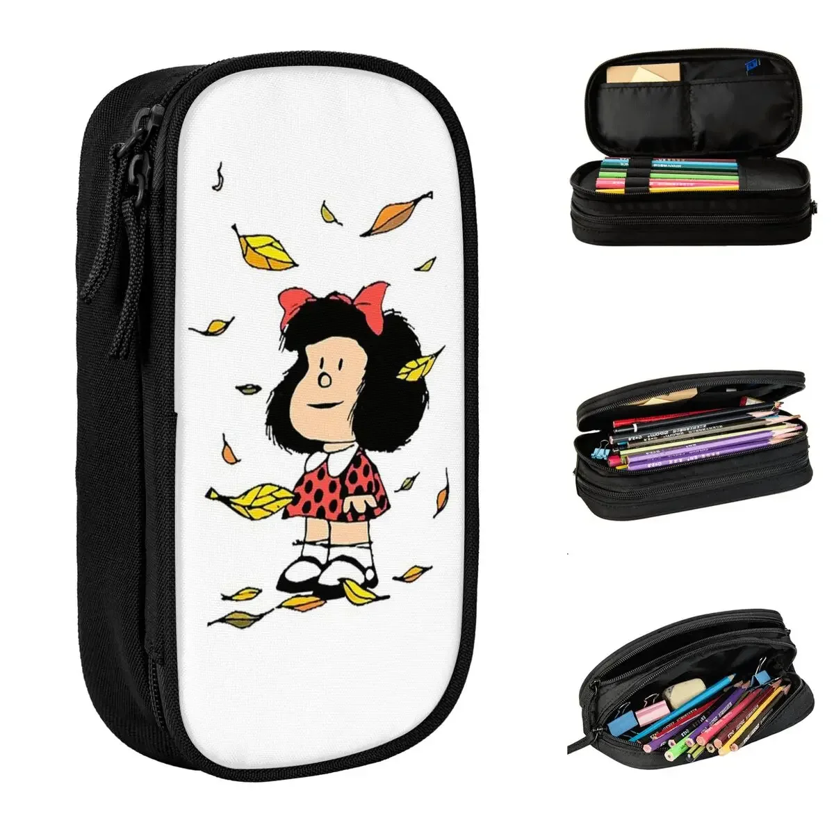 

Mafalda Autumn Leaves Quino Comic Argentino Pencil Case New Pen Box Bags Girl Boy Large Storage School Supplies Pencilcases