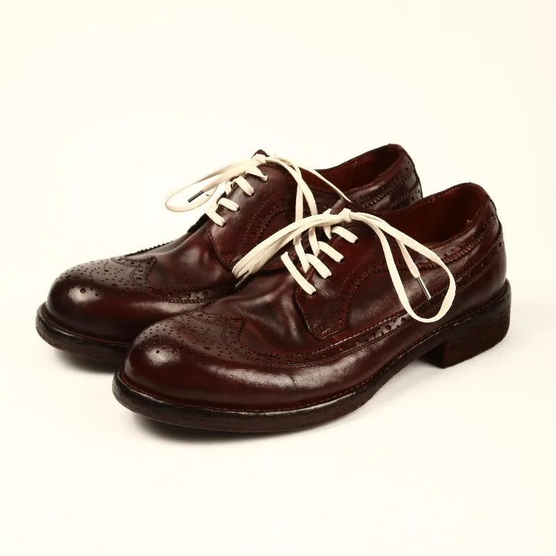 Men's Dress Shoes Washed Horsehide Handmade Cowhide Lace Up Casual Leather Shoes Male Office Wedding Genuine Leather Derby Shoes