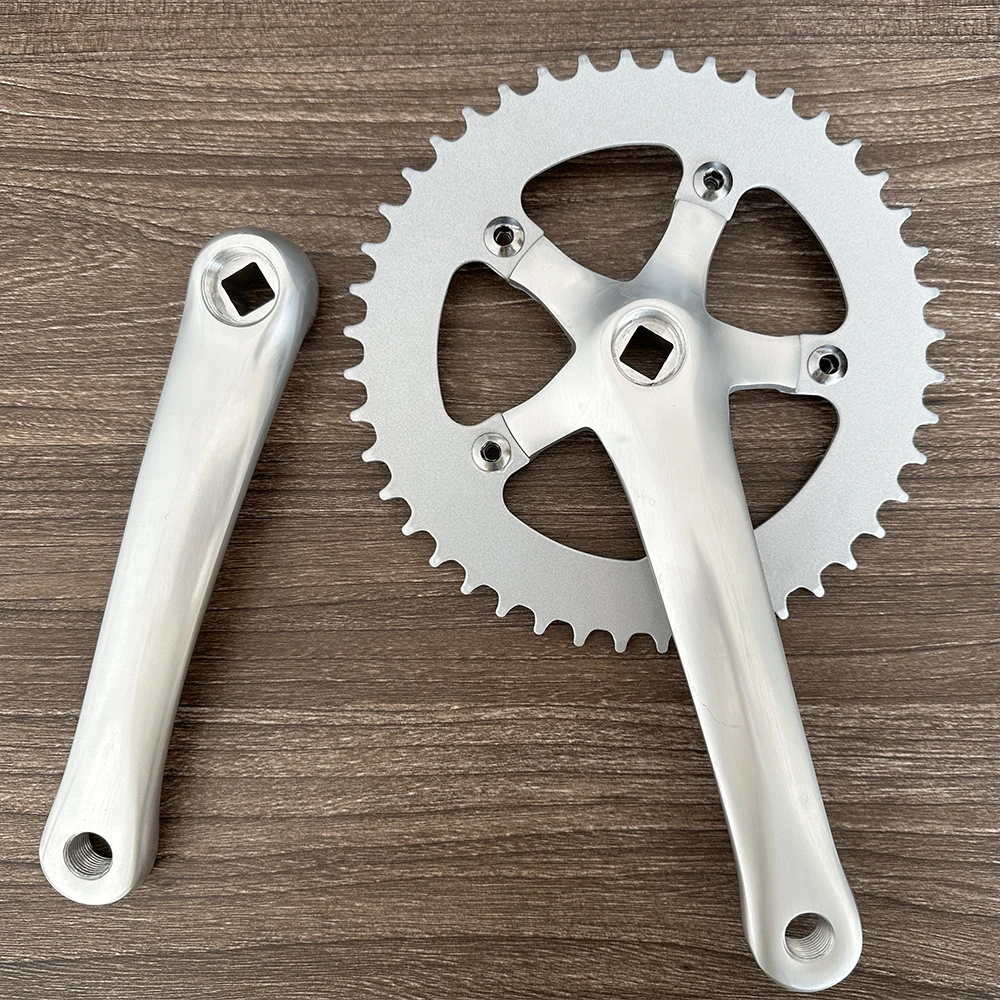 Single Speed Vintage Bike Crankset Fixed Gear Silver Road Bicycle Chainwheel Sprocket Wheel 170mm Crank 44T 6061 Aluminum Alloy