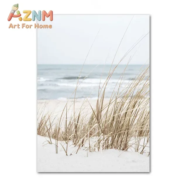 Nordic Beach Landscape Picture Wall Art Canvas Painting Modern Reed Plant Poster and Print for Home Decor Living Room Design