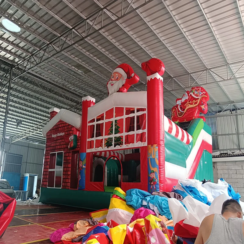 6x6M Christmas Theme Inflatable Bounce House Jumping Bouncy Castle House Jumper Bouncer With Slide