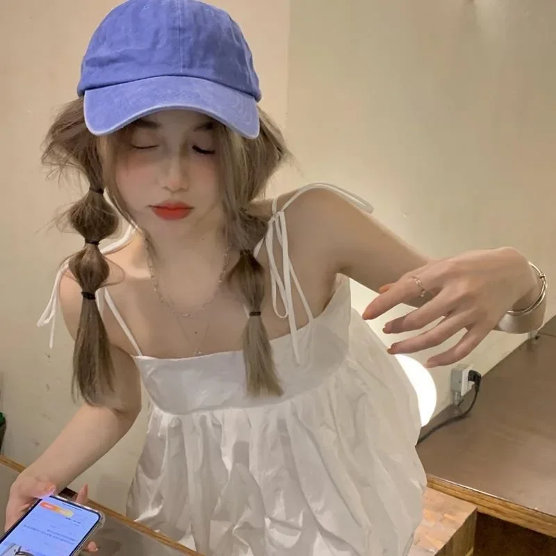 Leibchen Frauen Kawaii Sommer Harajuku Alle-spiel Ästhetischen Urlaub Casual Grundlegende Ärmellose Kleidung Trendy Koreanischen Stil Nettes Mädchen