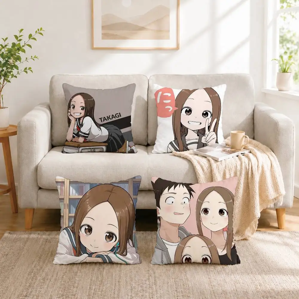 Karakai Jouzu no Takagi-san Takagi Pillow Case Square Double-Sided Sofa Cushion Cover Bedroom Bedside Pillow Gift