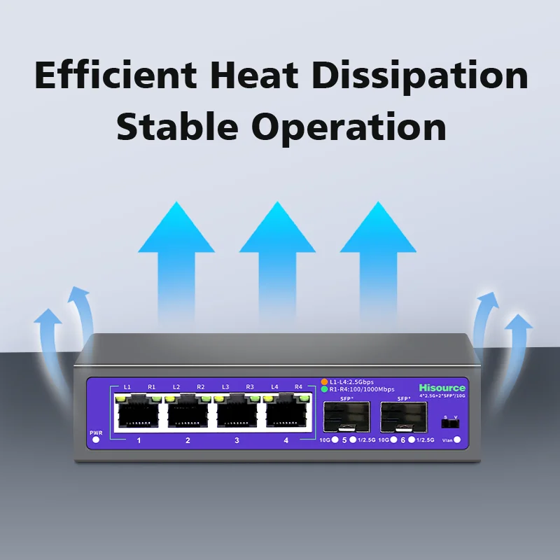Hisource 2.5G 4 8 Port Ethernet Switch  None POE Networck Switch uplink 2*10G Port for IP Camera/Wireless AP