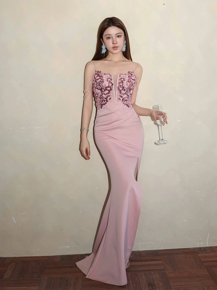 

DSP Luxury Beading Prom Dresses Long Woman Mermaid Satin Dress for Special Occasions Party Dresses with Appliques