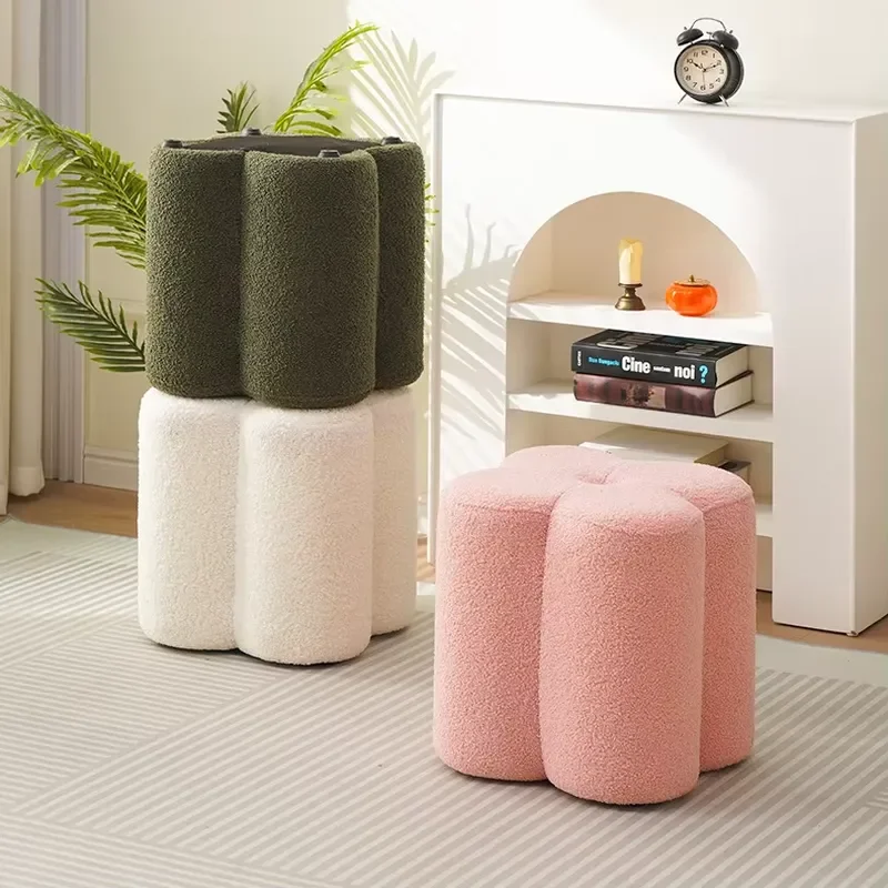 Modern Velvet Round Petal Footstool for Hotel Lobby Bedroom Foyer Commercial Grade Soft Seating Ottoman Home Decor Furniture