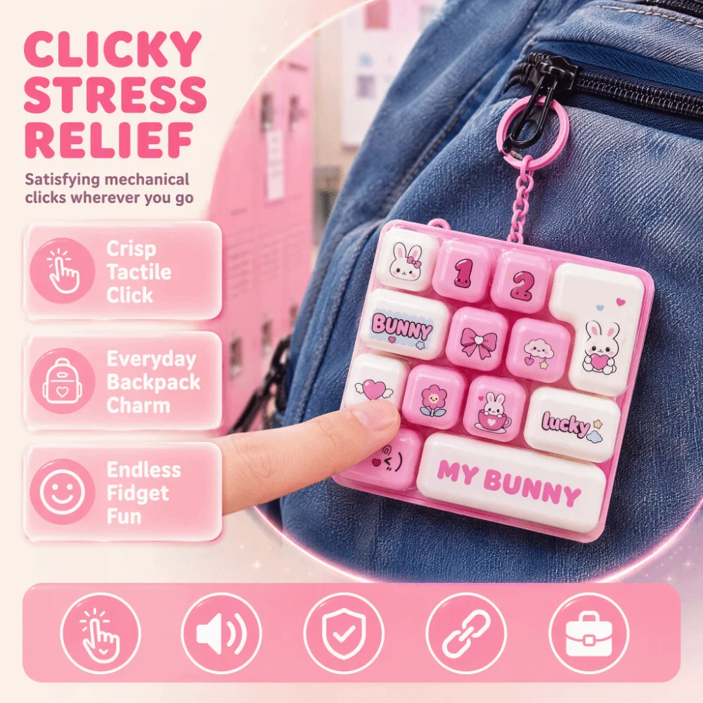 Plastic Clear Keyboard Keychain Animal Patterns Mechanical Sounds Keycap Keychain Clickable Keys Mechanical Keyboard Keychain