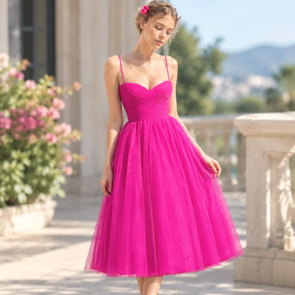 Fitted V Neck Gown a Line Elegant with Chic Office Wear High Waist Mid Length Pleated Dress Strappy Spring Dress for Women