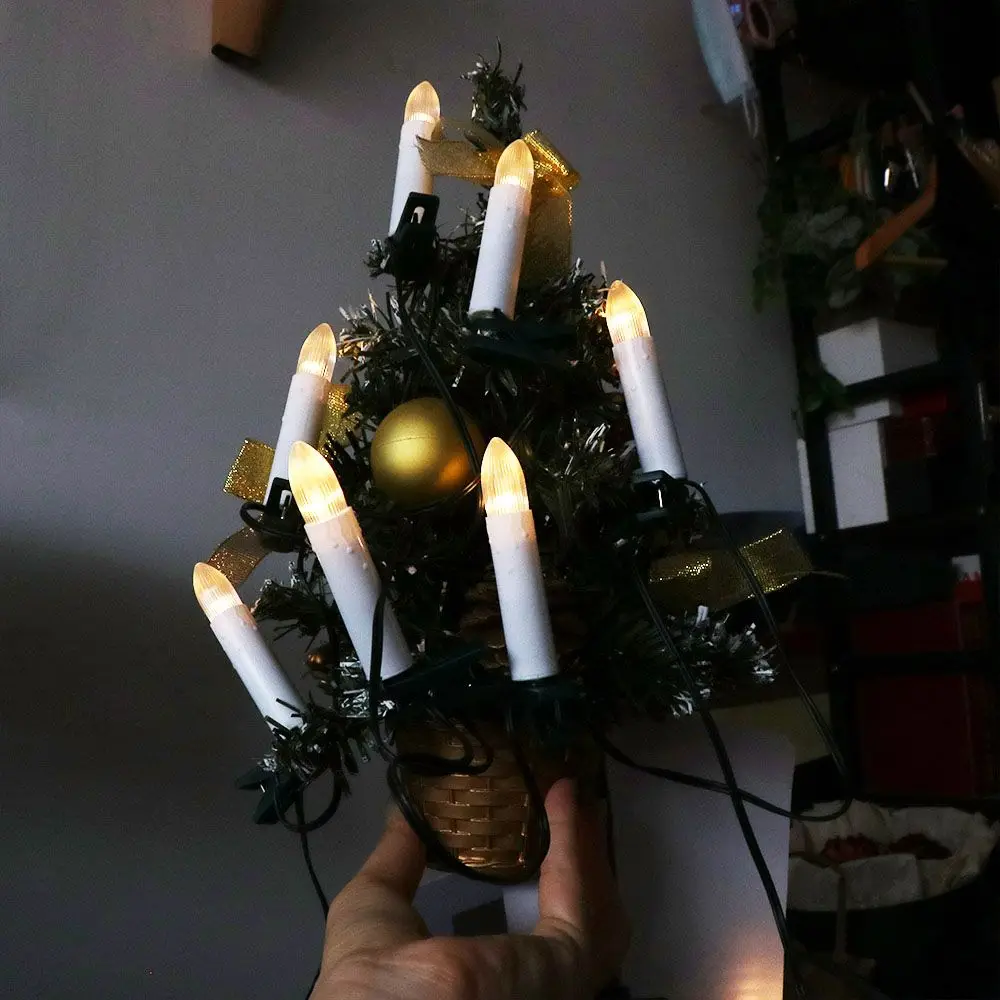 20 قطعة سلسلة شمعة LED عديمة اللهب تعمل بمنفذ USB مشبك على شجرة عيد الميلاد ديكور ضوء مخروطي على شكل ضوء دافئ
