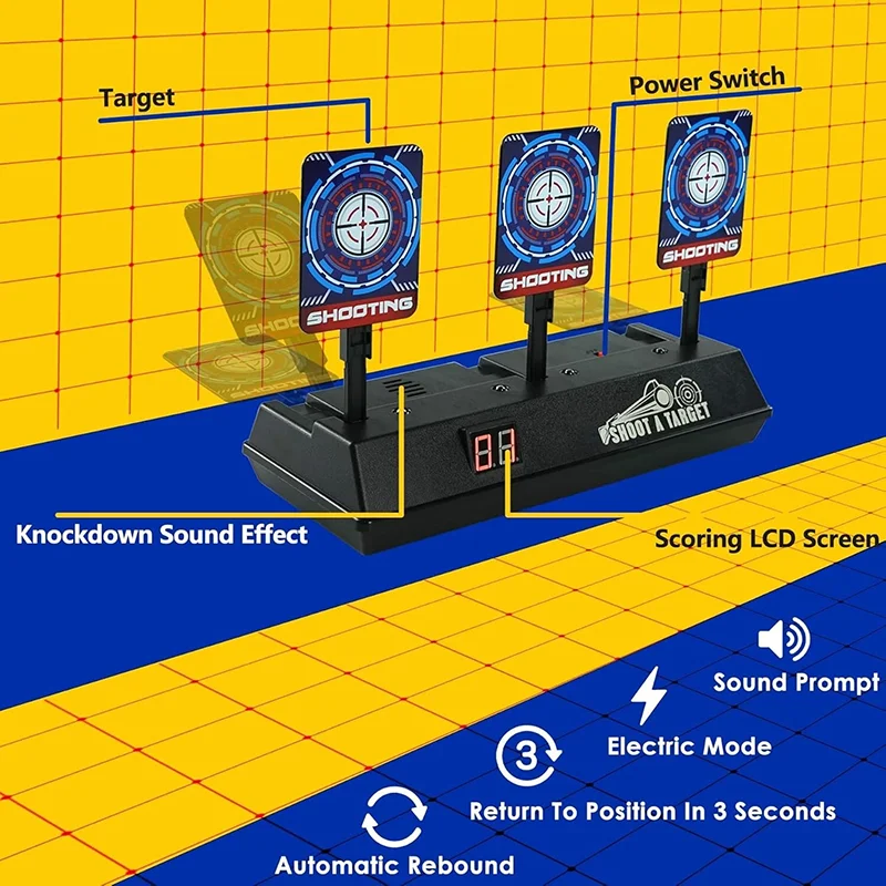 Alvo de tiro eletrônico pontuação alvos digitais de reinicialização automática compatíveis com armas Nerf brinquedos