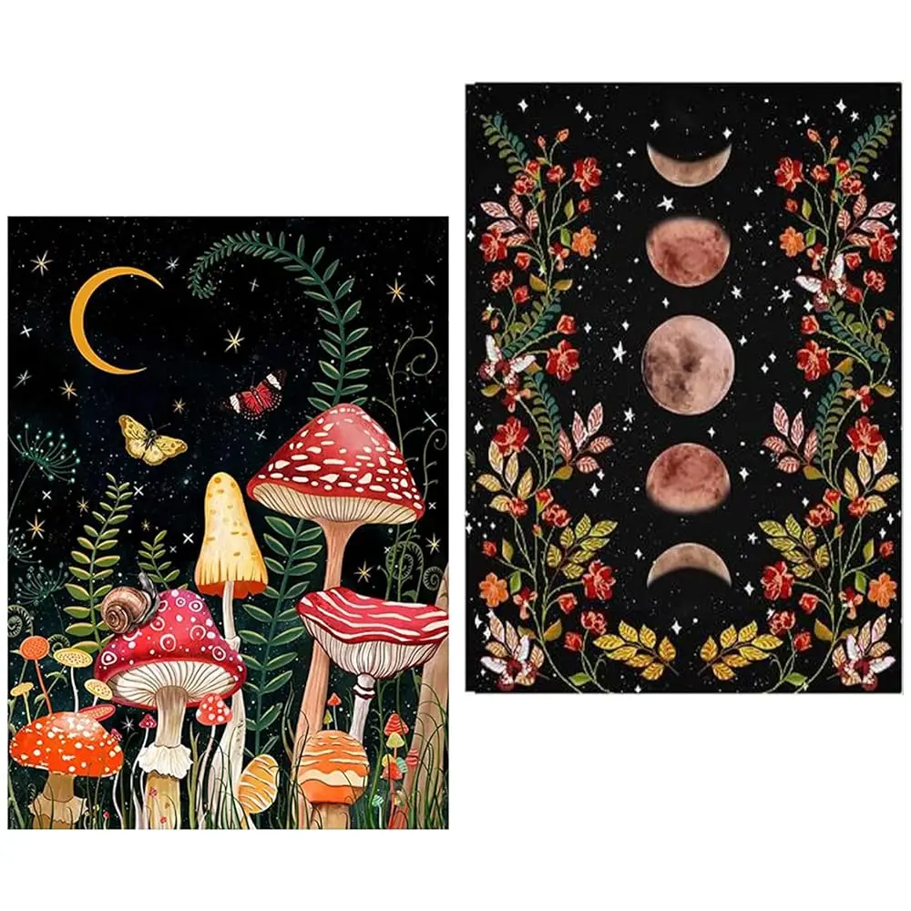 

2 Pack Diamond Painting Kits for Adults,5D DIY Mushroom Forest Full Drill Round Art Gems with Moon Diamond Art Perfect for Ho