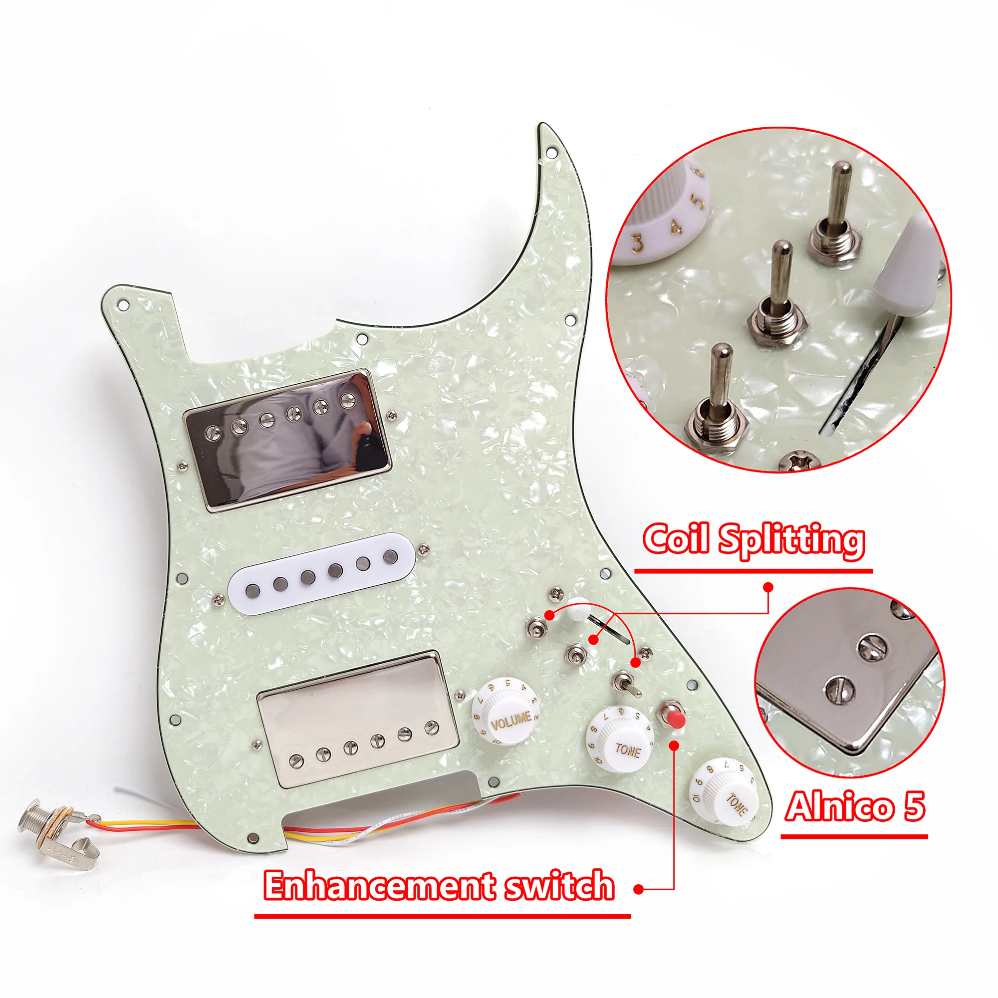 Guitar Prewired Loaded Pickguard with HSH Coil Splitting Alnico 5 Humbucker Pickups Set for ST Electric Guitar