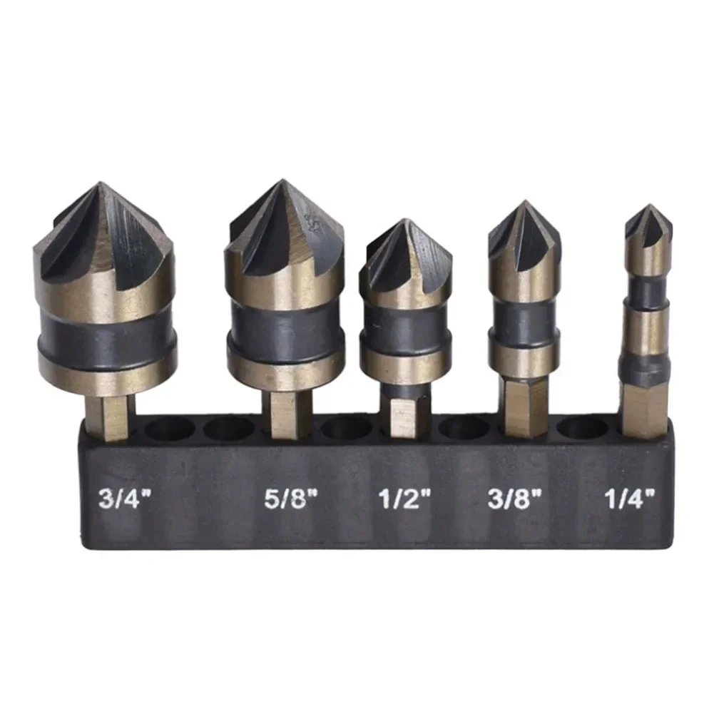 

5pcs HSS Hex Shank 5 Flute Metal-Countersink Drill-Bit Set 82 Degree For Drilling-Tools Countersink Drill Bit