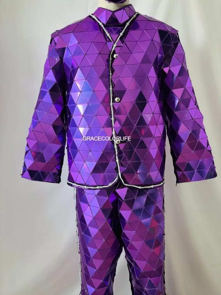 Costume da spettacolo per festival Design a specchio illuminato a LED Abito fatto a mano da uomo in più colori con maschera di Halloween Spettacolo teatrale