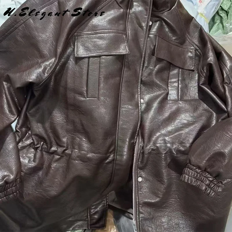 秋冬PUレザージャケット レディース 無地 長袖 ウエストゴム調節可能 コート 2025年新作 レディースファッション カジュアルアウター