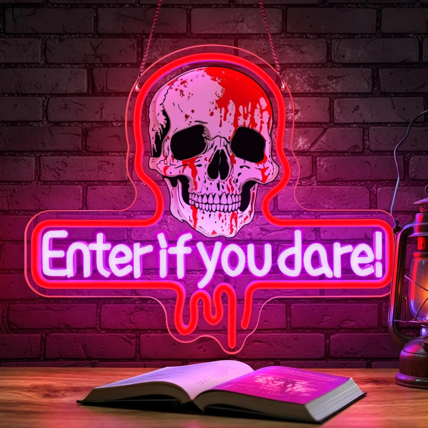 

Неоновая вывеска «Входите, если осмелитесь» для Хэллоуина, декоративный настенный светильник для дома с привидениями, USB LED неоновая подсветка для бара, игровой комнаты, спальни