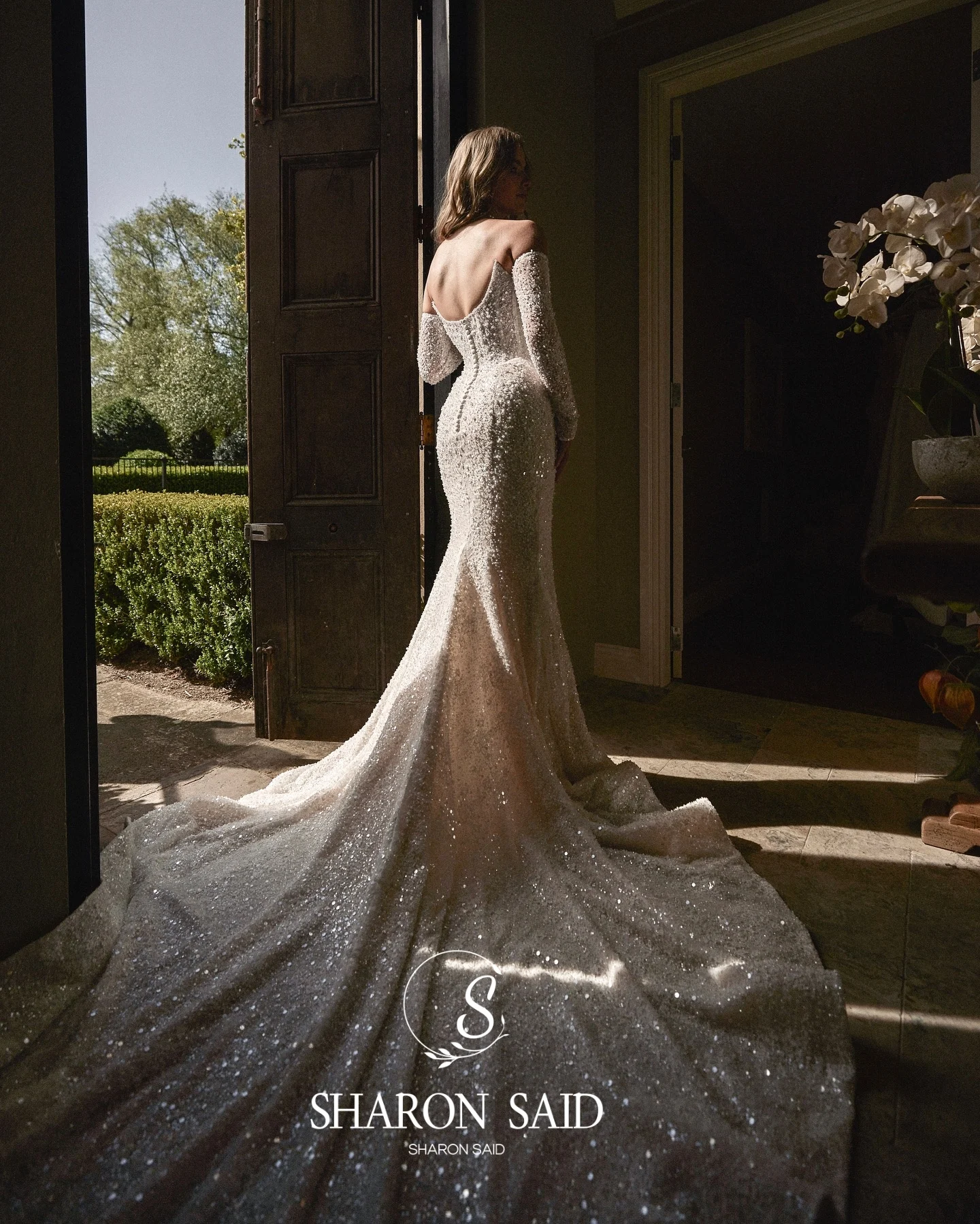 Sharon Said Abiti da sposa a sirena con perline Dubai di lusso di fascia alta 2025 con gonna oversize maniche lunghe Abiti da sposa SW060 Personalizzato