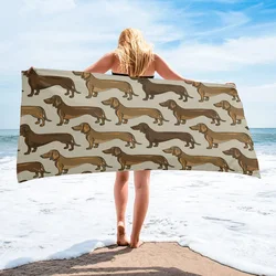 Cute Cartoon Dachshund Dog Pet Beach Towel Super Water Absorbation Bath Towel Travel Bathroom Camping Towel for Adults Kids Gift