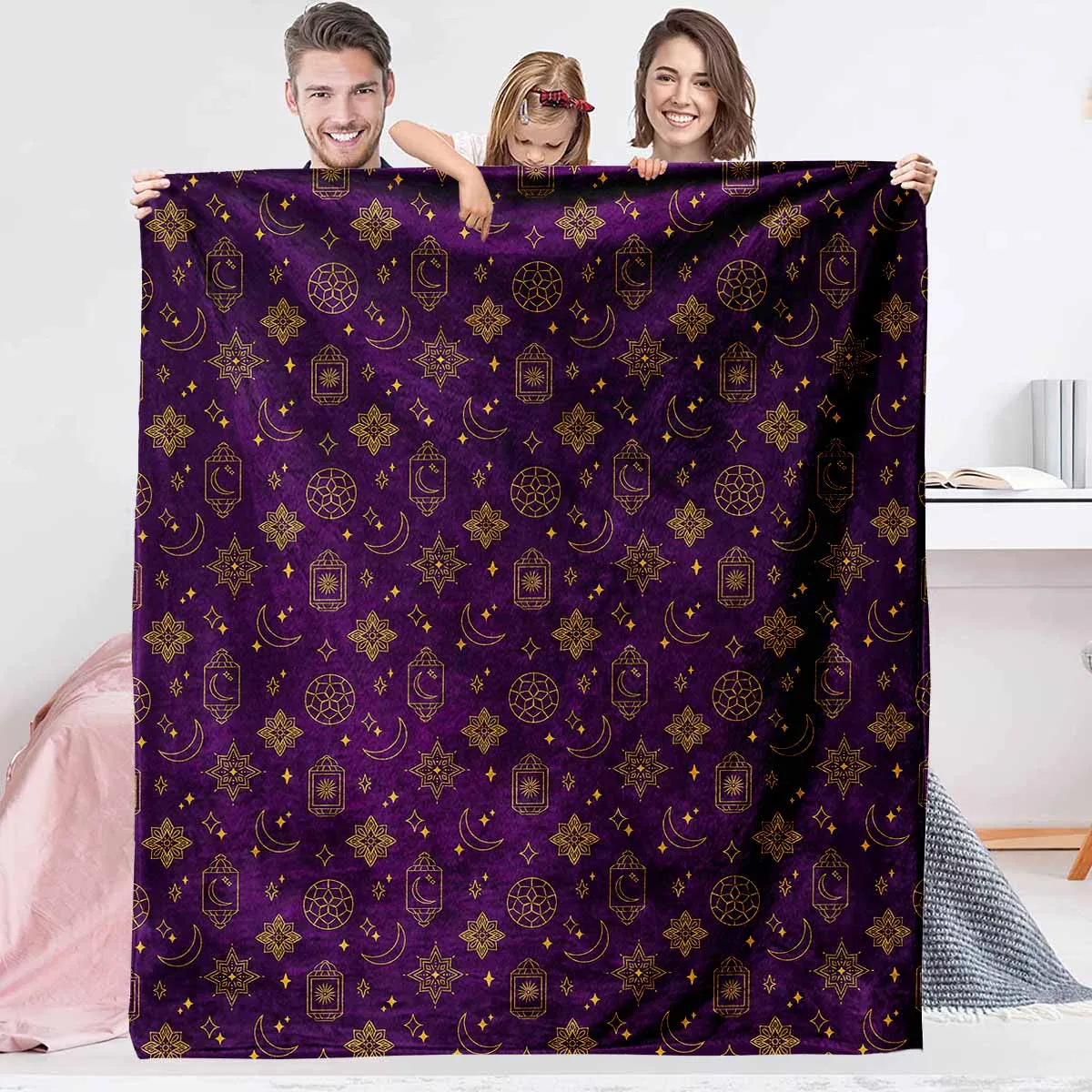 1PC flannel blanket, warm, skin friendly, suitable for office, travel, air conditioning, camping, Ramadan, elegant, noble purple