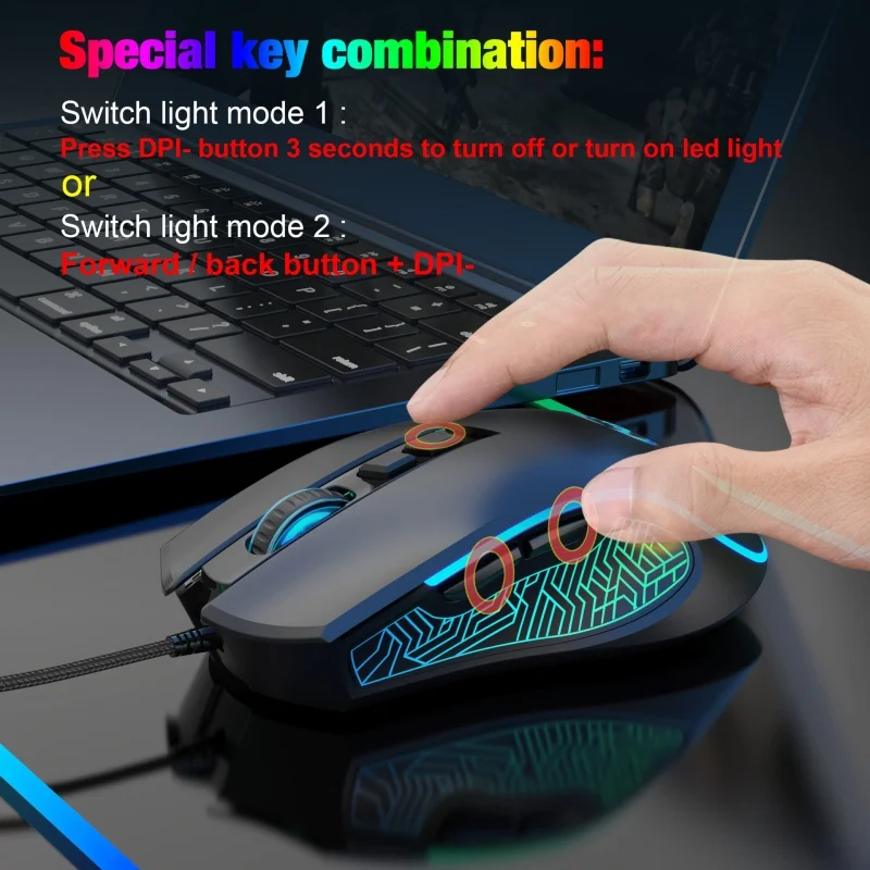 X100 Wired Game Mouse Colorful Glow Plug And Play 3600dpi Adjustable Ergonomic Comfort Esports Office Computer Peripherals