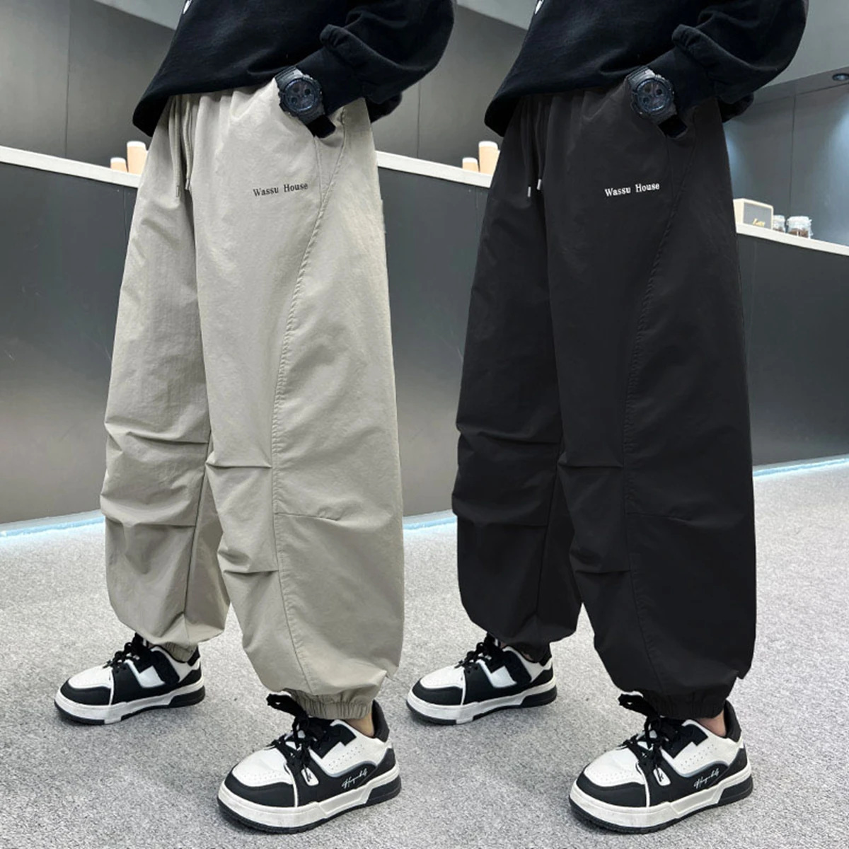 Loose American Style Workwear Pants for Boys Casual Fibre Fabric Long Trousers Spring Autumn Season Middle And Large Sizes